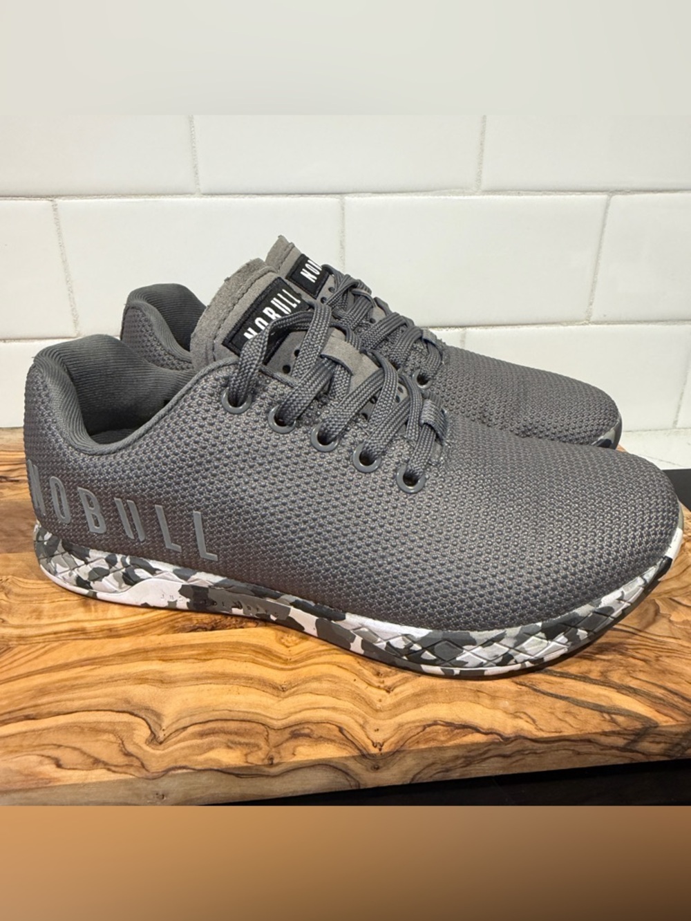 NOBULL  SuperFabric Trainer Low Shoes Black/Gray Camo Soles Women’s 7 Men’s 5.5 - Picture 4 of 12